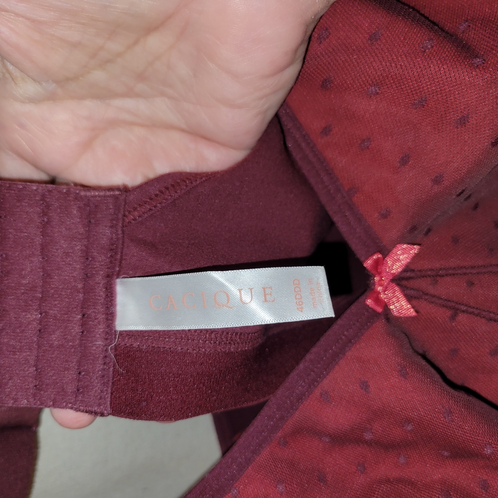 Cacique Burgundy Bra with Polka Dot Detail
